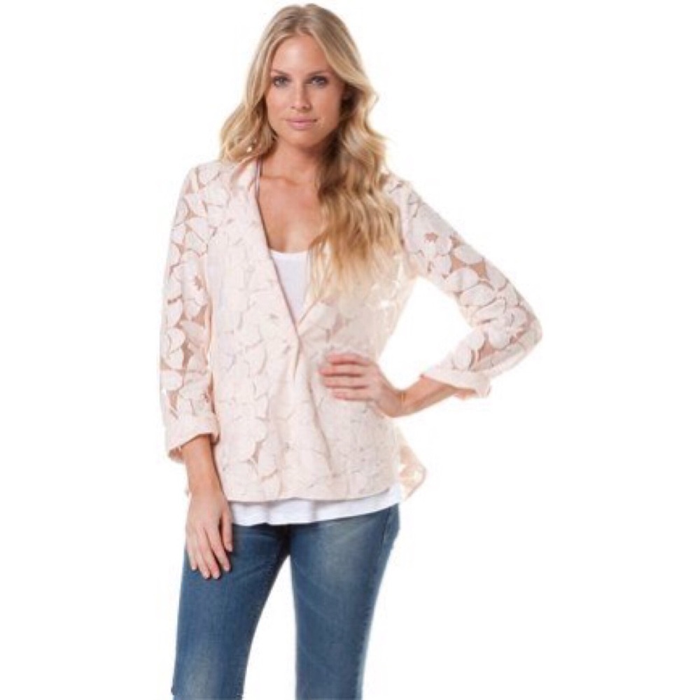 {BCBGeneration} Pink Dove Lace Blazer Top